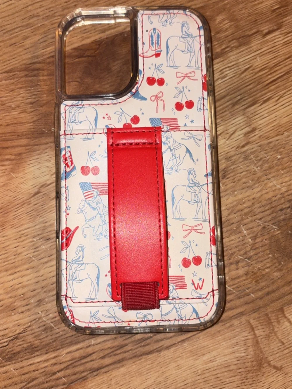 Red Strap Phone Case with Equestrian & Cherry Print